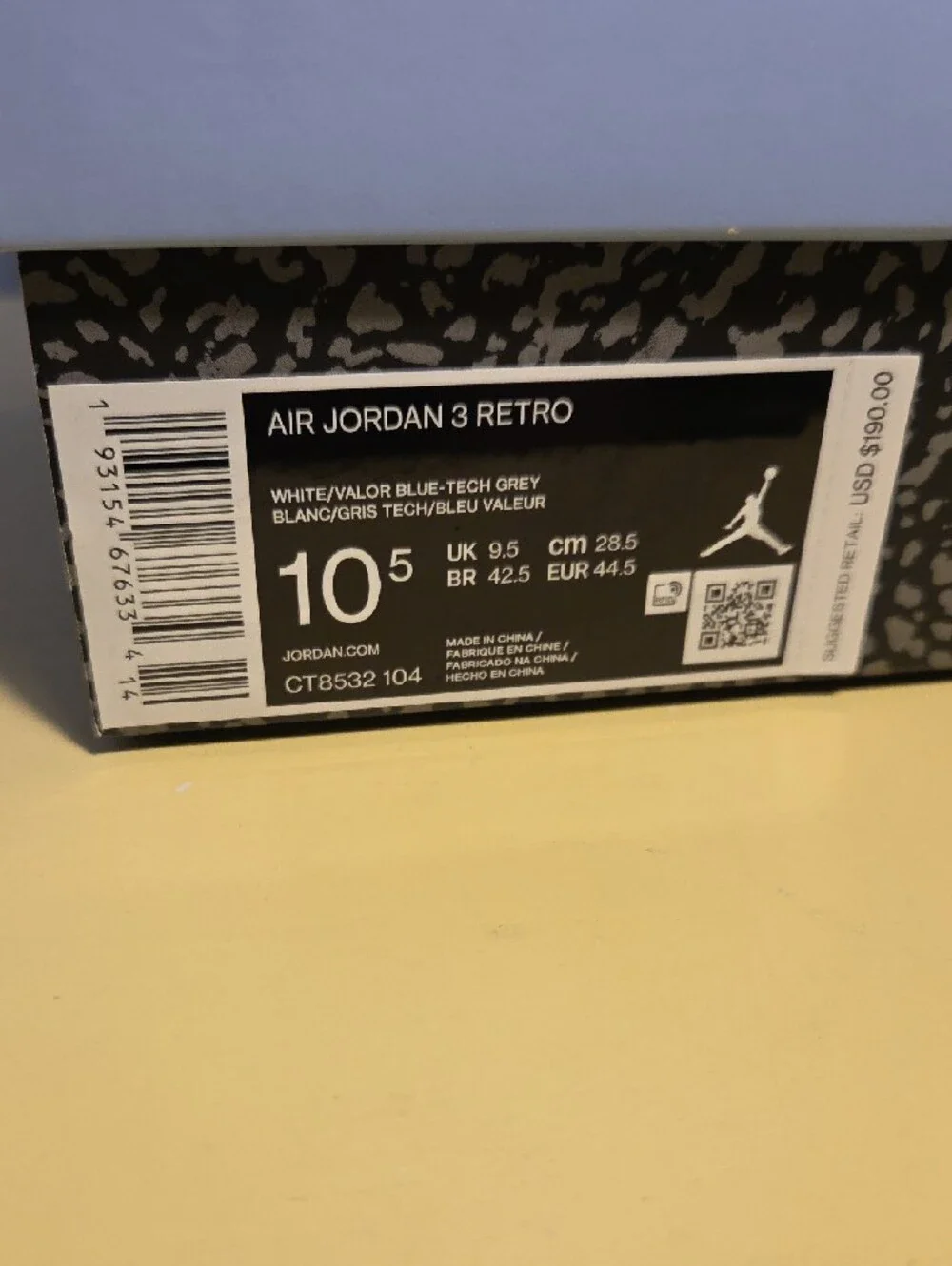 Jordan 3 Retro 'UNC' Size 10.5